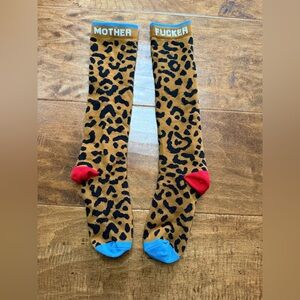 MOTHER High Stepper Leopard “Mother F*cker” Crew Socks NWOT